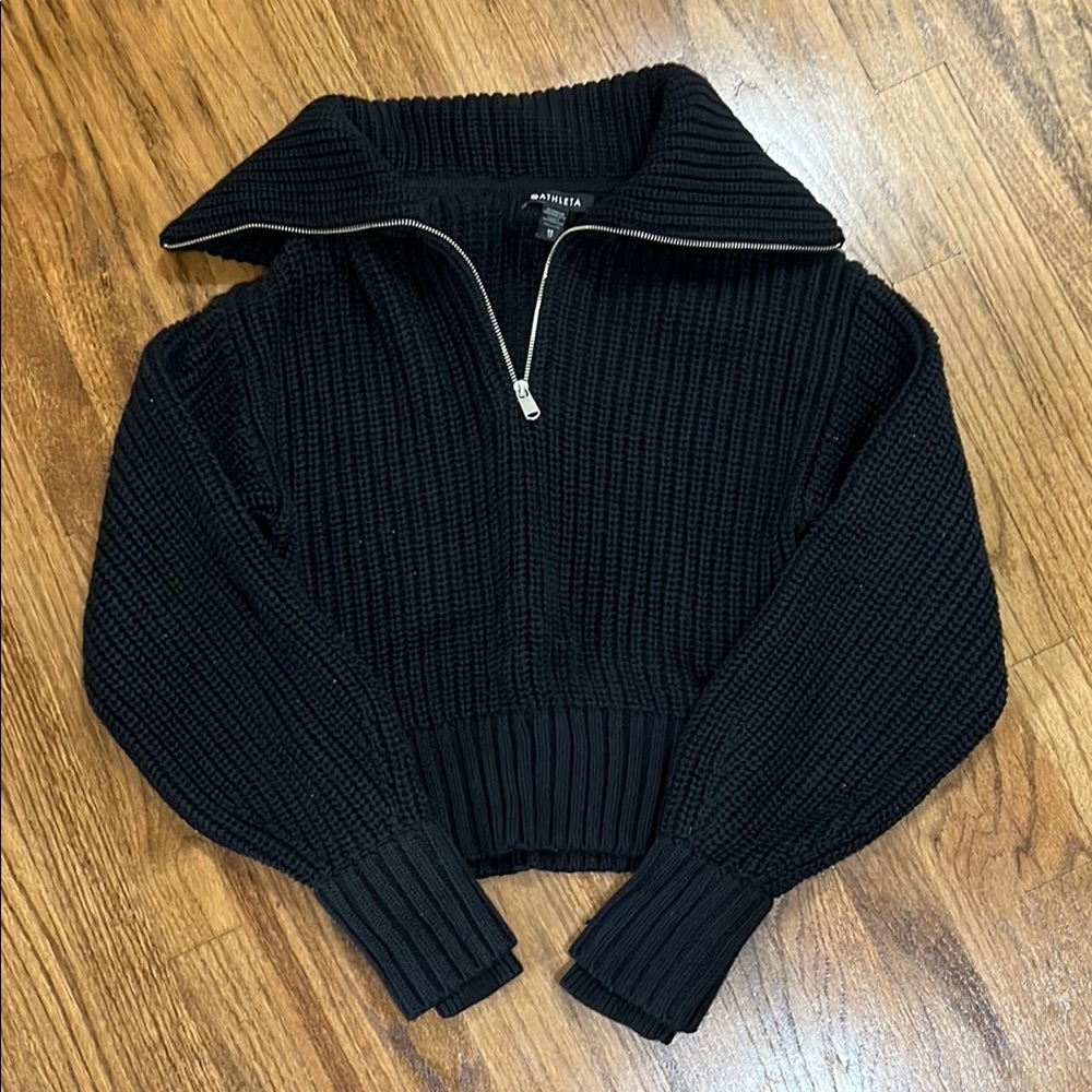 Athleta Black Cowl Neck Sweater with Ribbed Knit